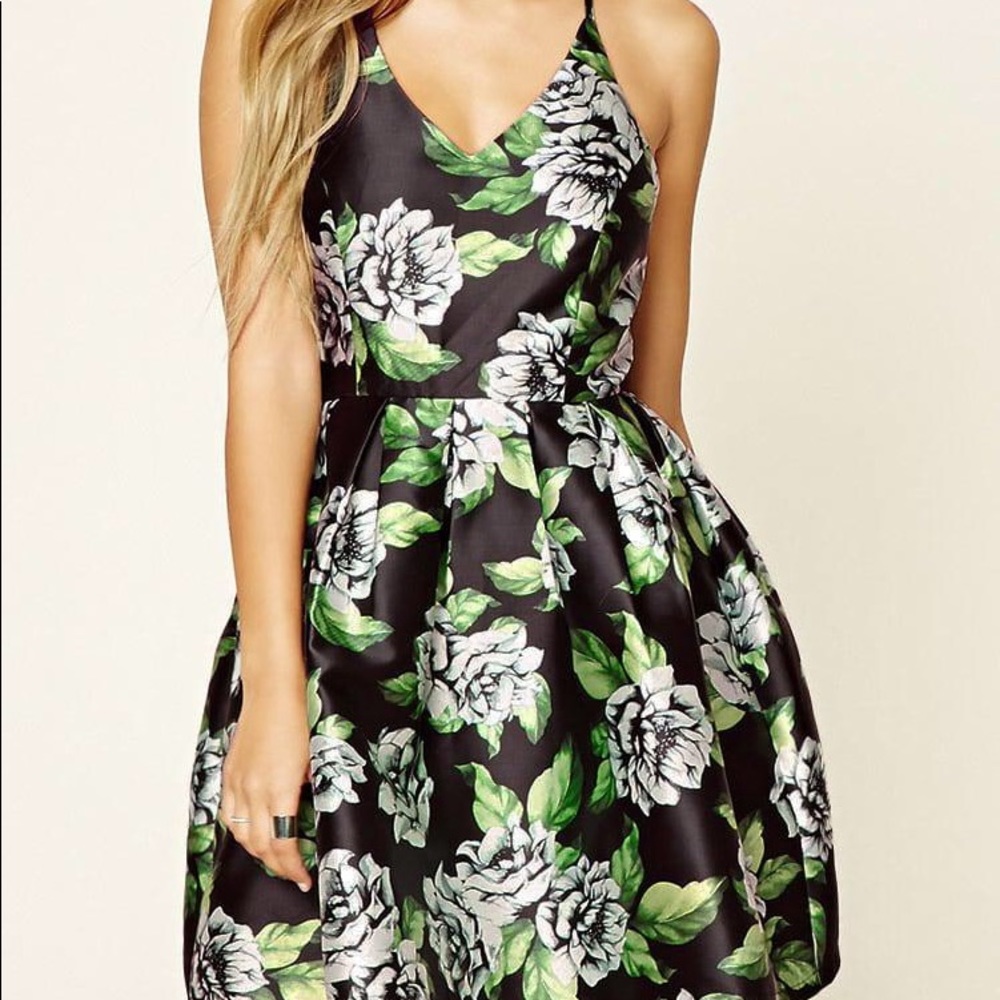 New! Green and Black Floral Party Dress